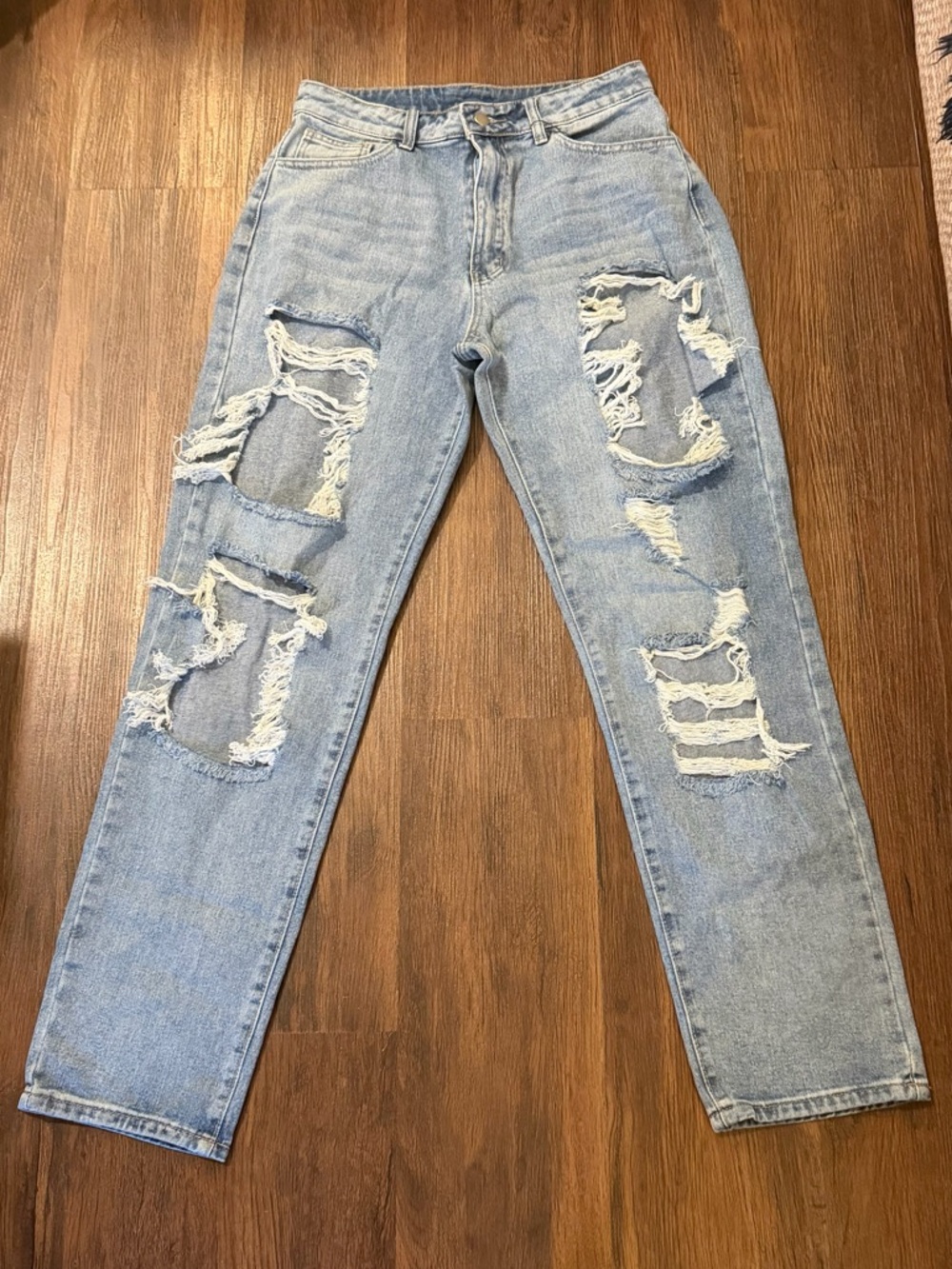 SHEIN Light Blue Ripped Boyfriend Jeans